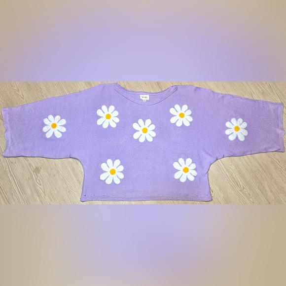 BiBi Sweaters - BiBi Lavender Daisy Sweater M Dolman Sleeve Cottagecore Floral Knit